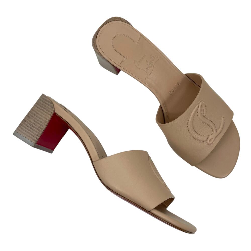Christian Louboutin So CL Mules 55 Leather Heel Sandal Beige  Size 37 - Picture 3 of 12